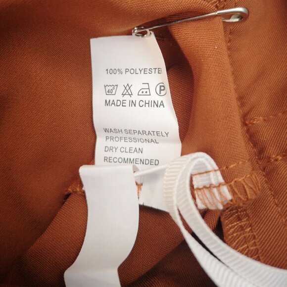 Shein Ladies Size Medium Rust Color Tie Front Straight Leg Back Zipper Pants - Picture 4 of 9
